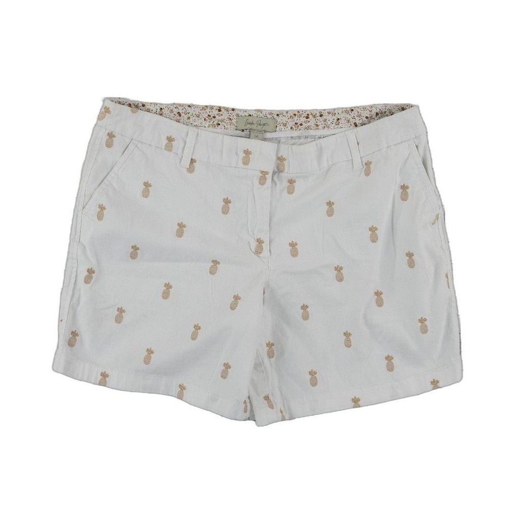 Charlie Paige Pineapple Chino Shorts Women's Size Large White Gold Cotton Spandx